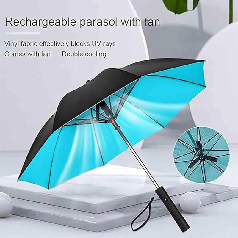 UPF 50+ Travel Umbrella for Sun & Rain, 3 in 1 Umbrella with Fan and Mister