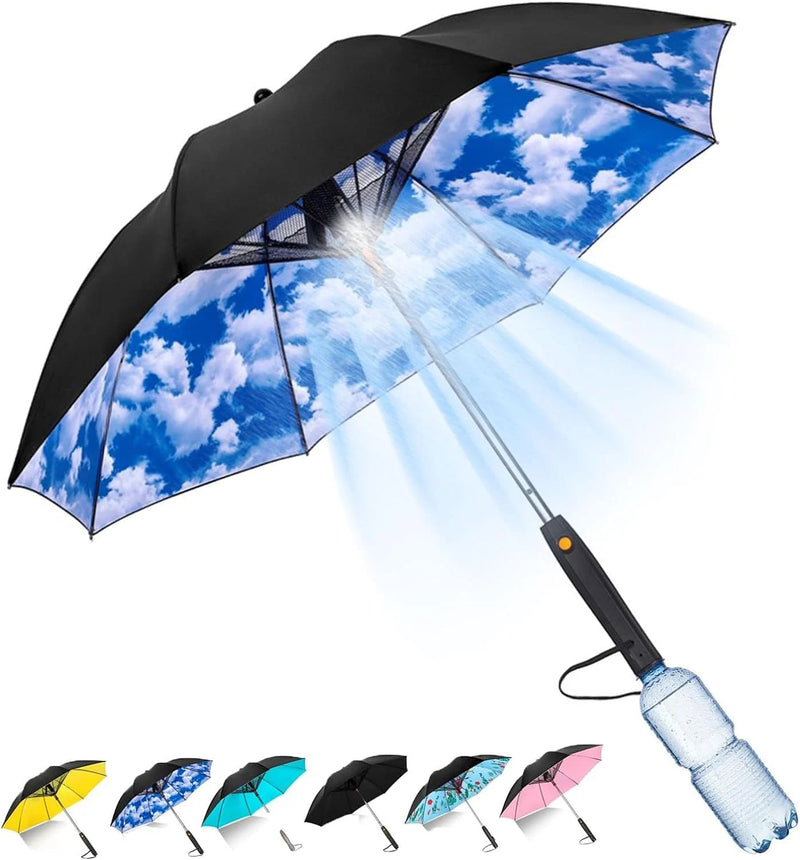 UPF 50+ Travel Umbrella for Sun & Rain, 3 in 1 Umbrella with Fan and Mister