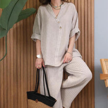 Load image into Gallery viewer, Two-piece women&#39;s casual suit made of cotton and linen
