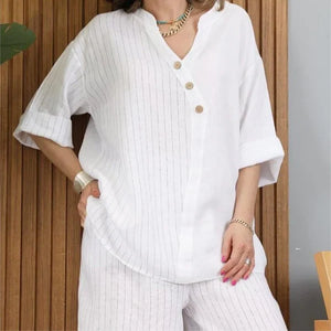 Two-piece women's casual suit made of cotton and linen