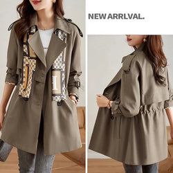 Slim Mid-Length Trench Coat with Lapel for Women