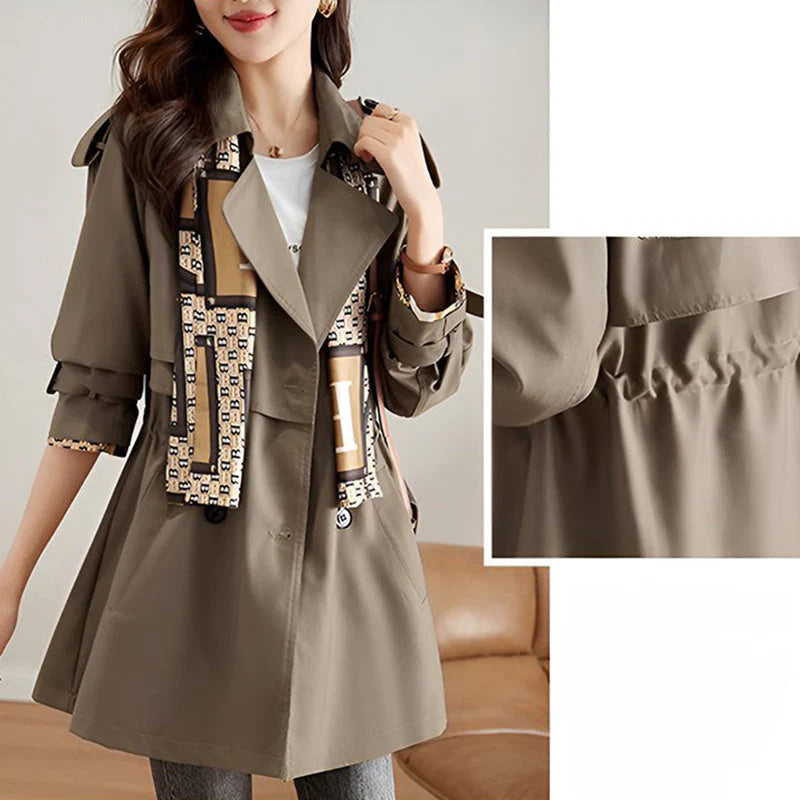 Slim Mid-Length Trench Coat with Lapel for Women