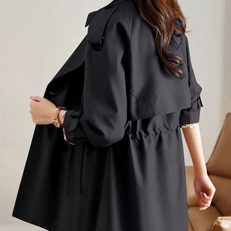 Slim Mid-Length Trench Coat with Lapel for Women