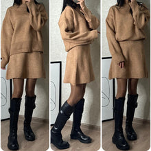 Load image into Gallery viewer, 2-Piece Sweater Set: Long-Sleeve Top &amp; Mini Skirt
