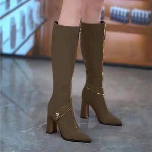 Winter-Specials: Pointed Toe Chunky Heel Knee High Boots