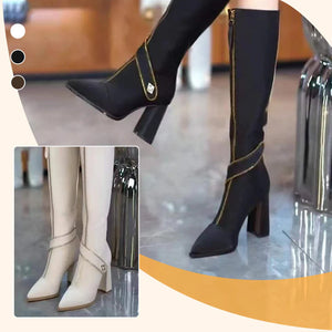 Winter-Specials: Pointed Toe Chunky Heel Knee High Boots