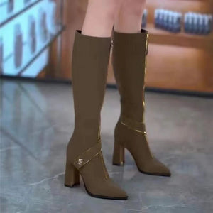 Winter-Specials: Pointed Toe Chunky Heel Knee High Boots