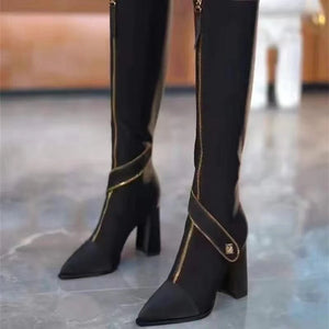 Winter-Specials: Pointed Toe Chunky Heel Knee High Boots