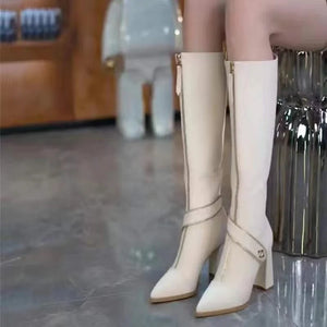 Winter-Specials: Pointed Toe Chunky Heel Knee High Boots