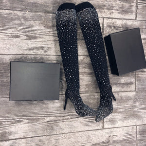 Hot Sale: Sparkly Faux Diamonds Knee High Boots