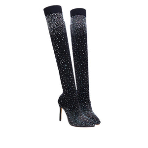 Hot Sale: Sparkly Faux Diamonds Knee High Boots