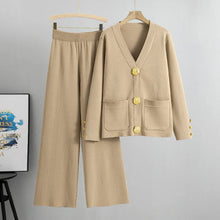 Load image into Gallery viewer, Gold Button Soft Knit Trouser Co-Ord
