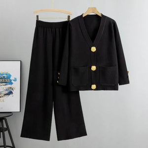 Gold Button Soft Knit Trouser Co-Ord