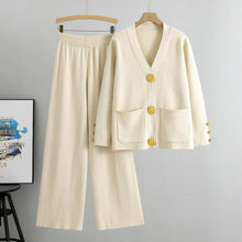 Load image into Gallery viewer, Gold Button Soft Knit Trouser Co-Ord
