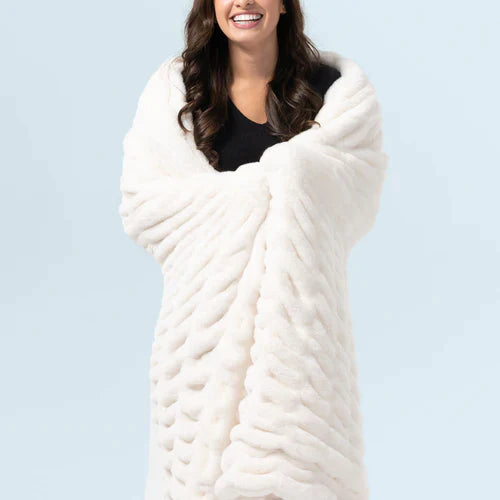 Ripple Faux Fur Blanket - White